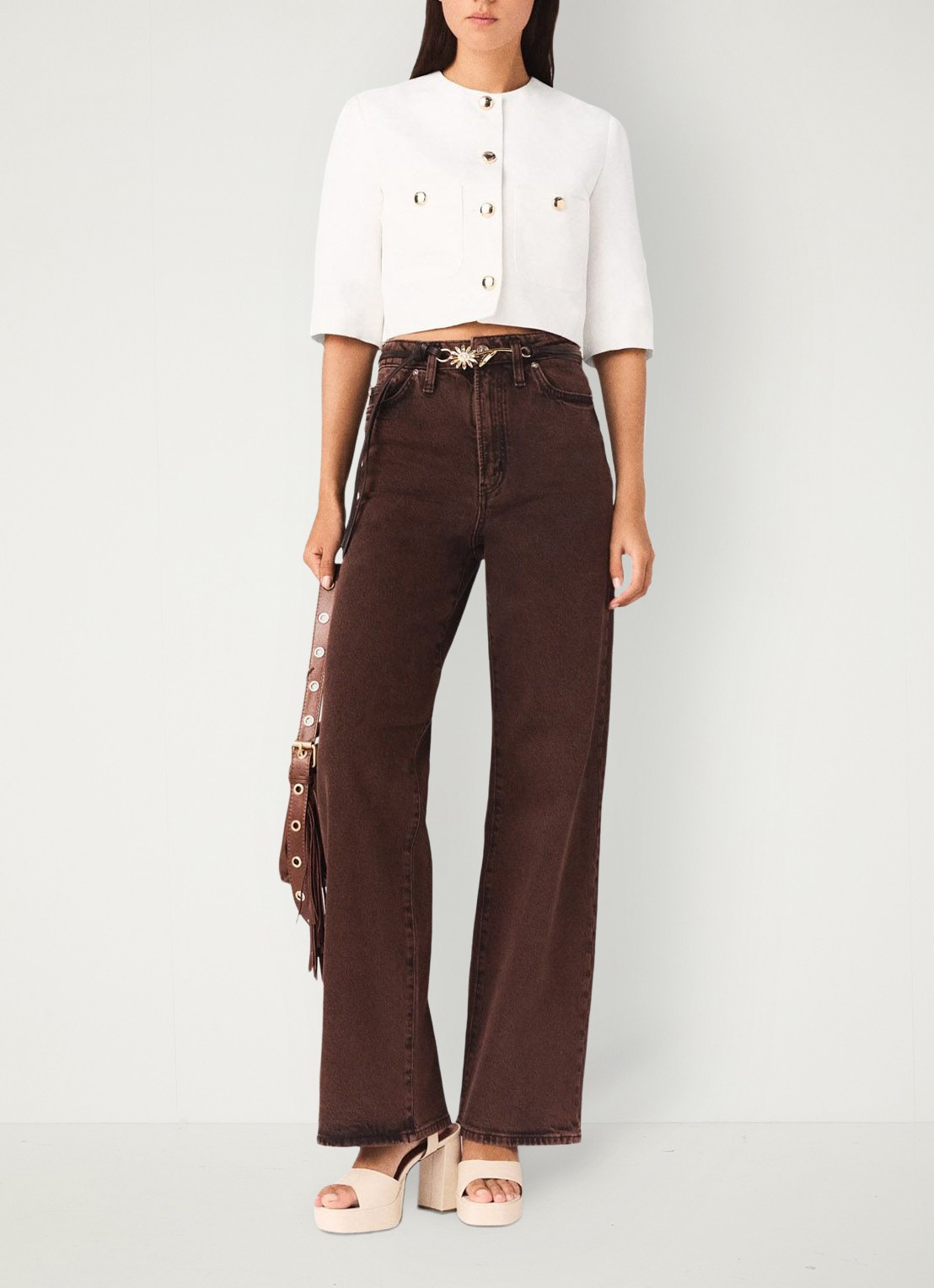 Maje Vytenia cropped blazer in linnenblend met borstzakken - voorkant 6 wit