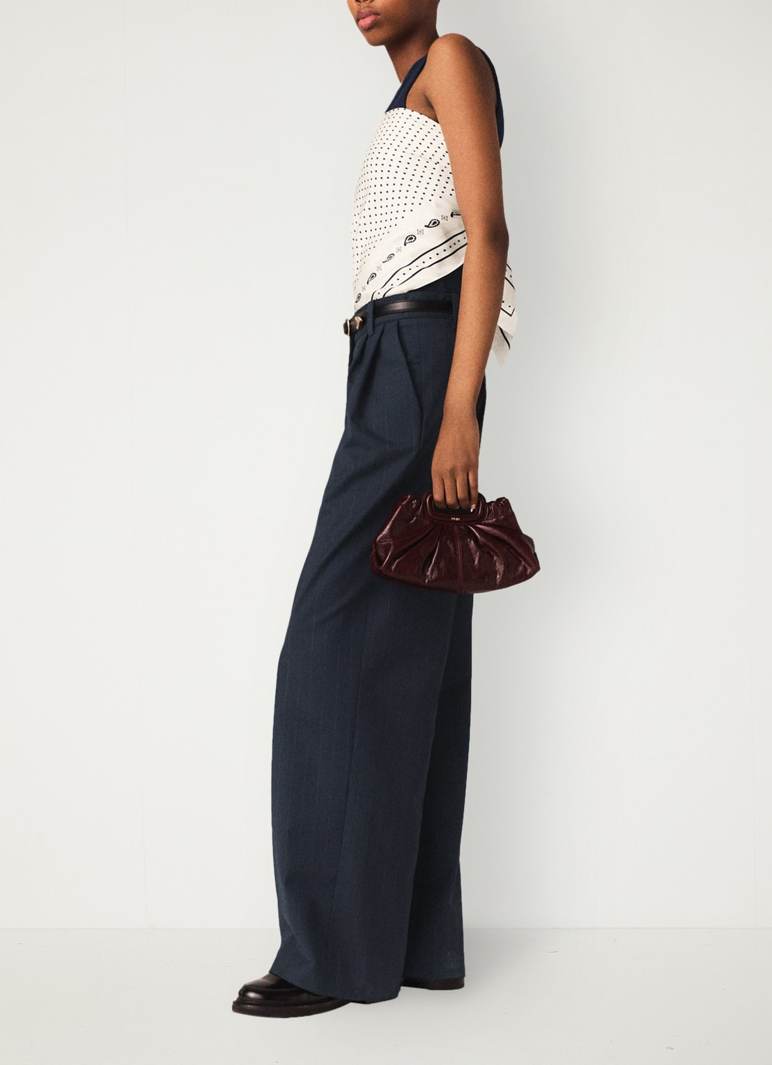 Maje Wide fit pantalon in wolblend met krijtstreep - detail 3 donkerblauw