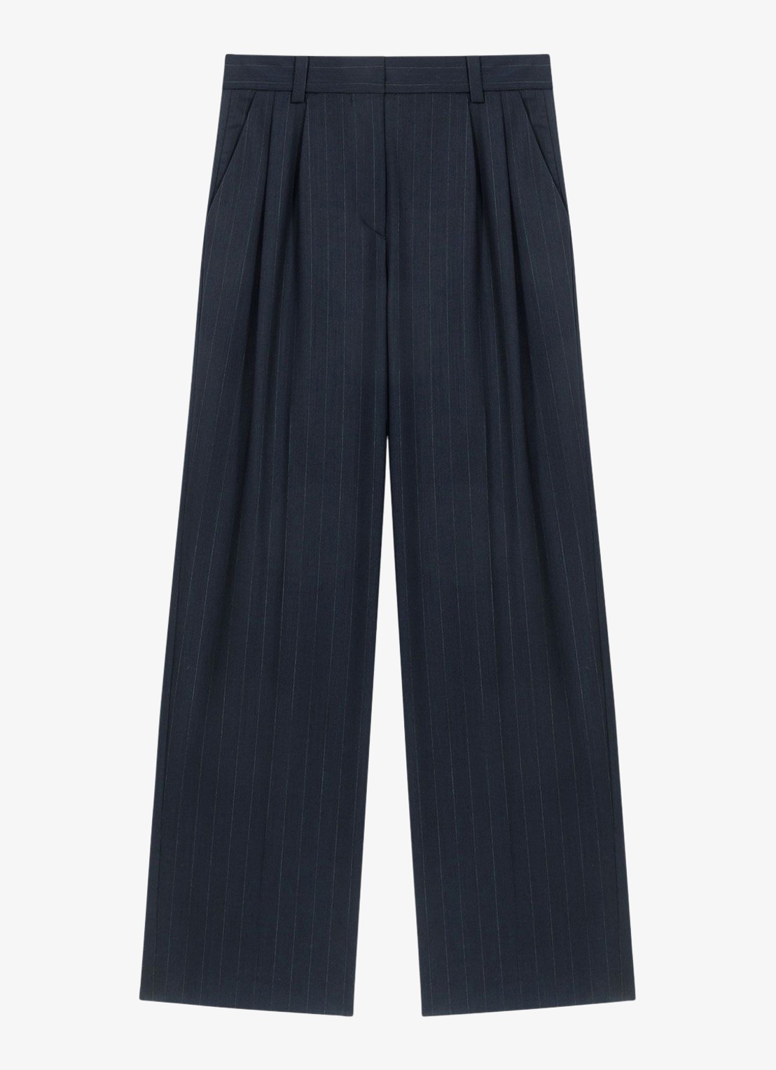 Maje Wide fit pantalon in wolblend met krijtstreep - voorkant 5 donkerblauw