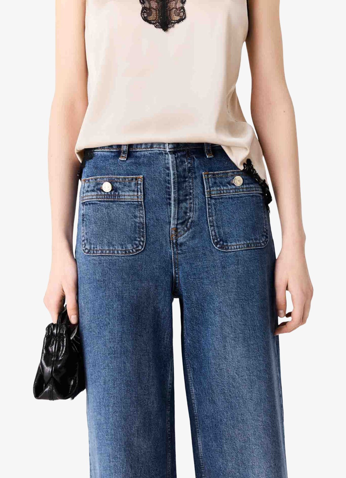 Maje Wide leg jeans met opgestikte zakken - detail 3 donkerblauw