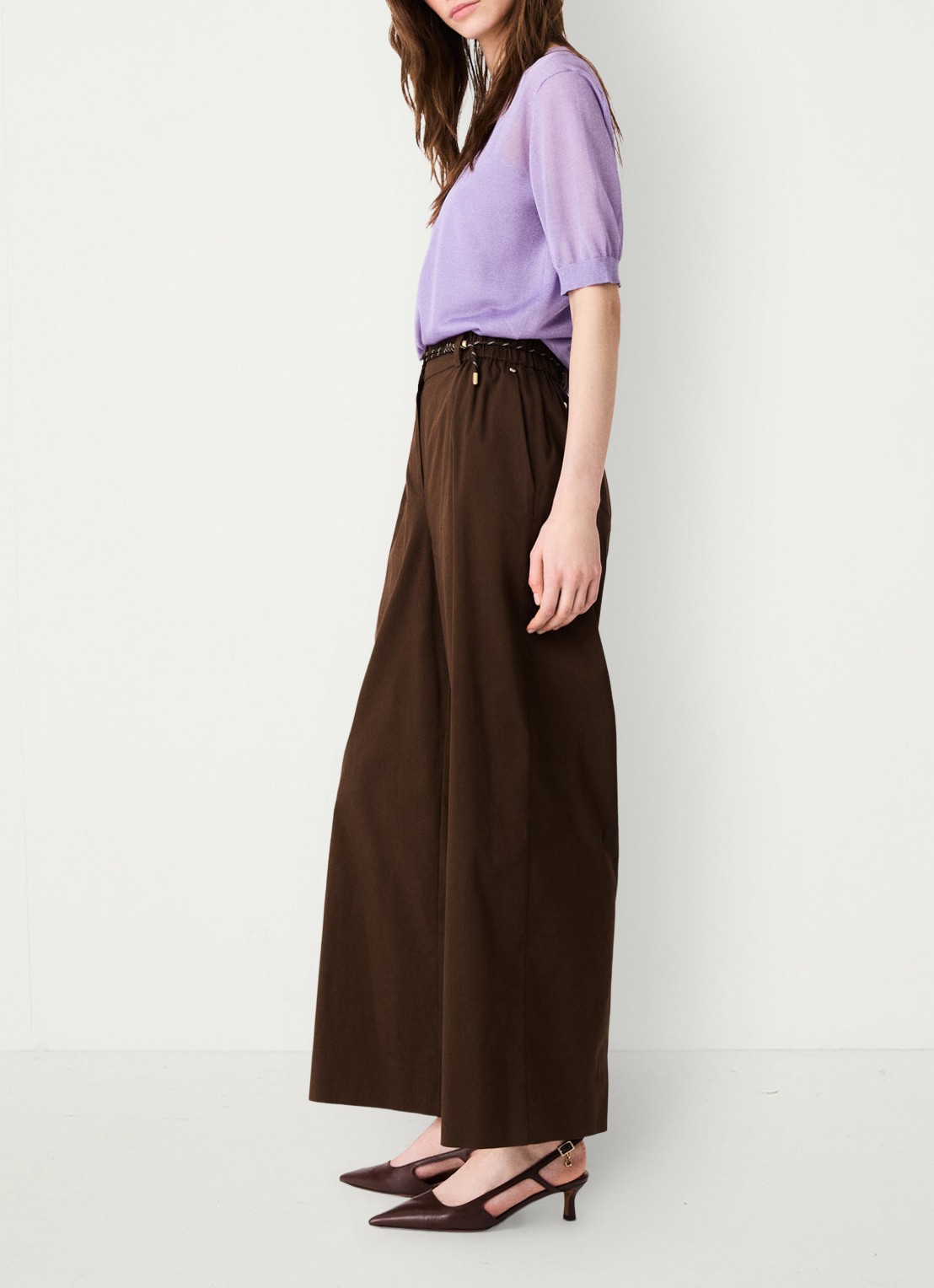 Maje Wide leg pantalon met gevlochten ceintuur - detail 3 brown / bruin