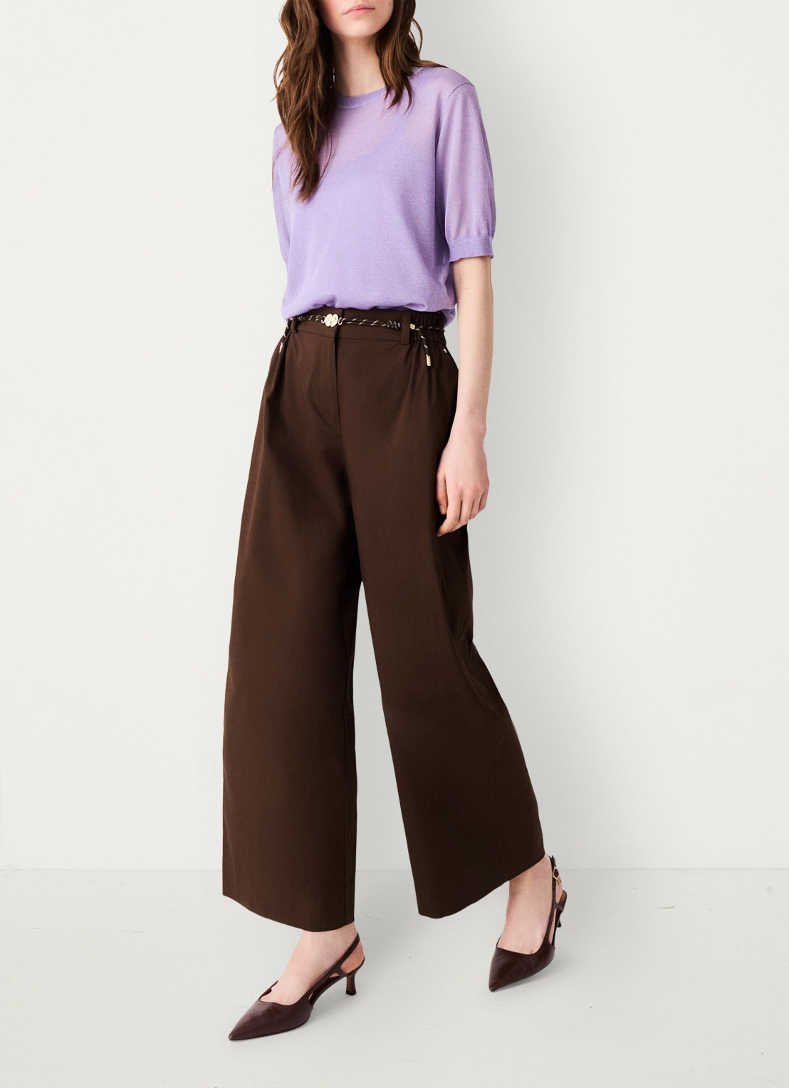 Maje Wide leg pantalon met gevlochten ceintuur - detail 4 brown / bruin