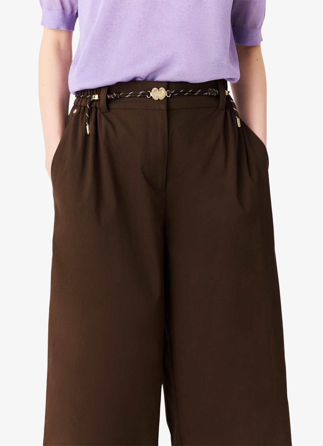 Maje Wide leg pantalon met gevlochten ceintuur - detail 6 brown / bruin