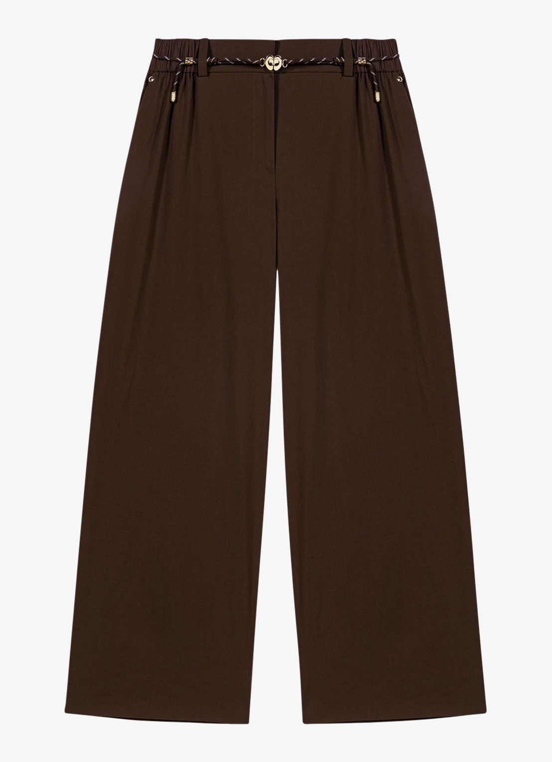 Maje Wide leg pantalon met gevlochten ceintuur - voorkant brown / bruin