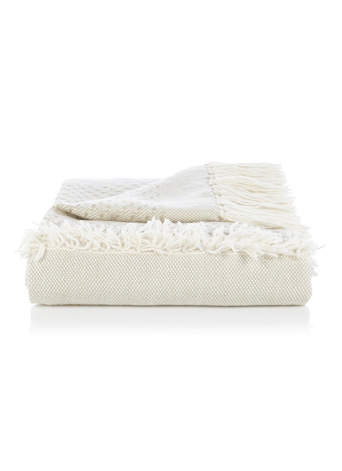 Malagoon Fringe plaid in wolblend 150 x 125 cm - voorkant gebroken wit