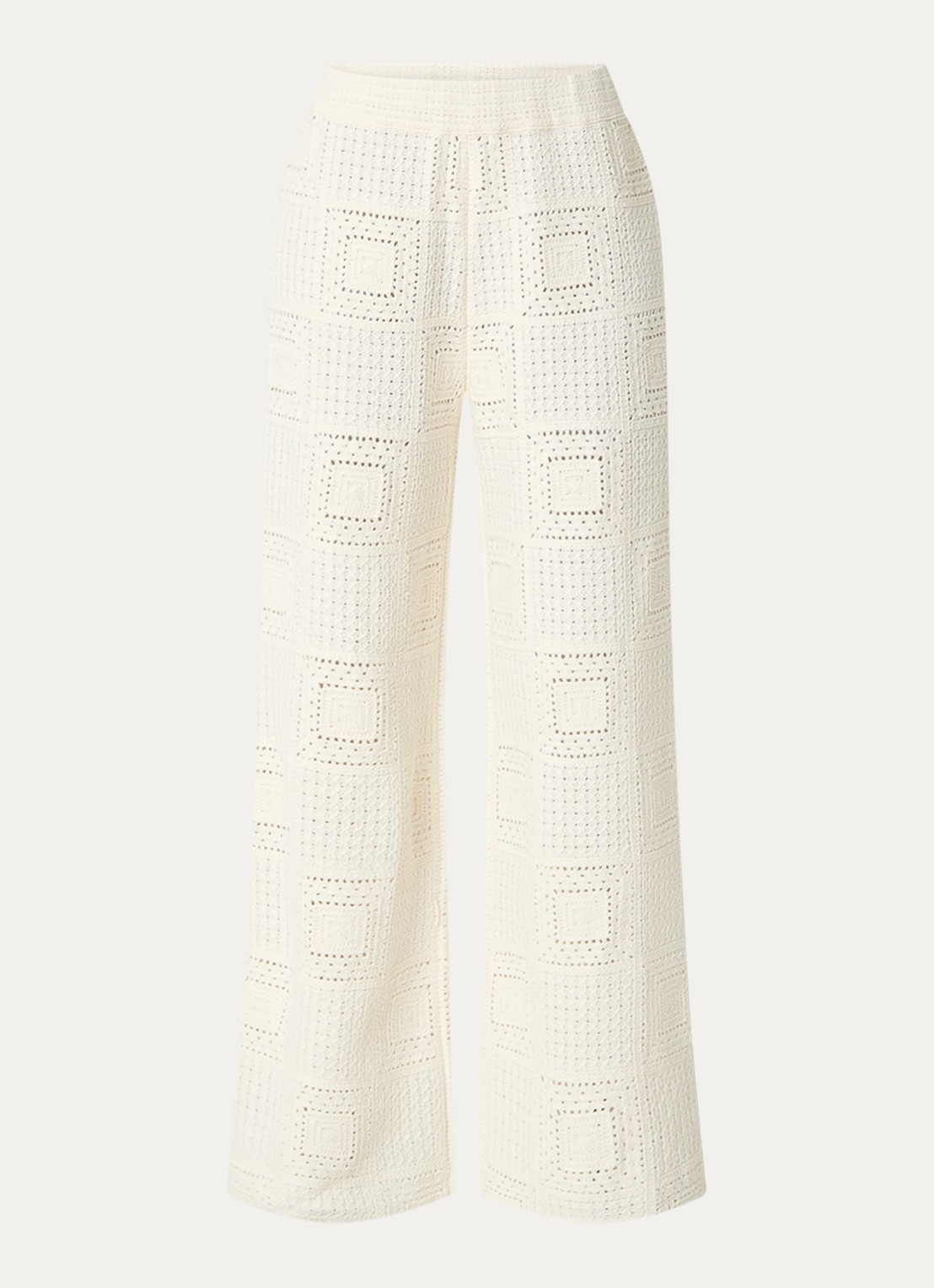 Malina Aleya high waist straight fit broek van crochet - voorkant 3 gebroken wit