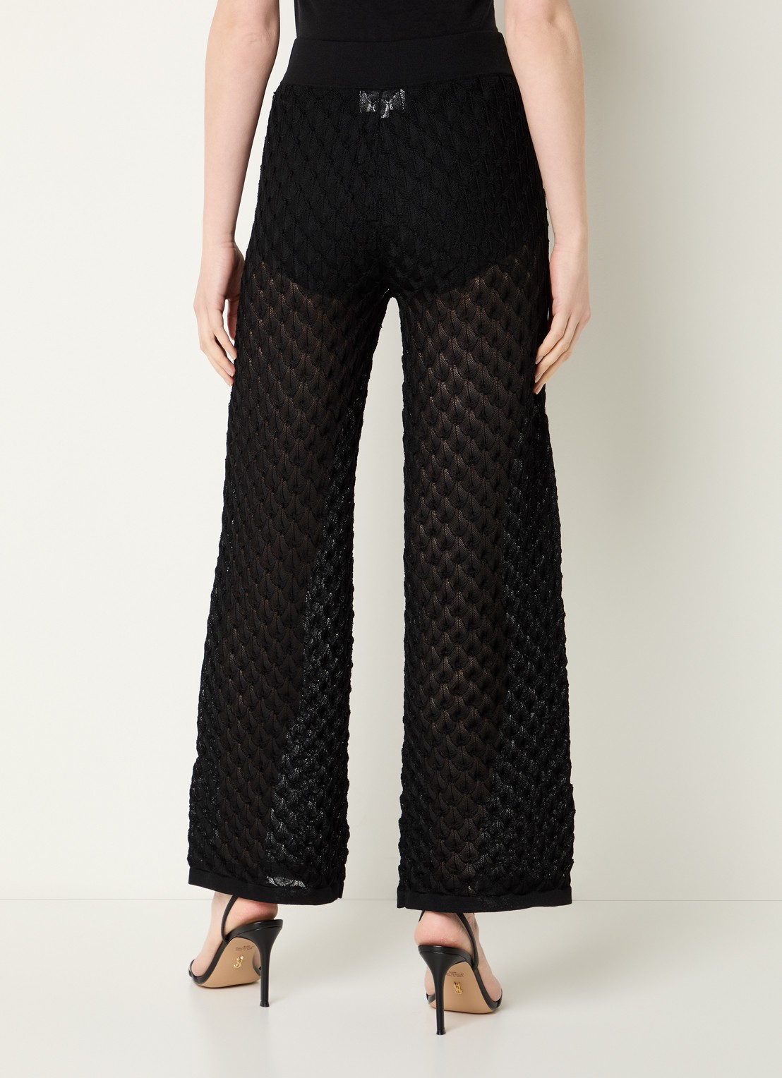 Malina Alissa grofgebreide high waist wide fit broek - achterkant zwart
