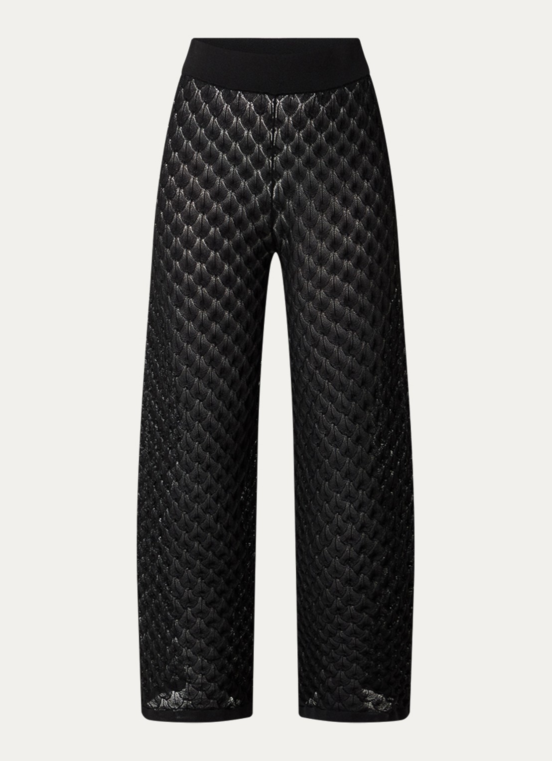 Malina Alissa grofgebreide high waist wide fit broek - voorkant 2 zwart