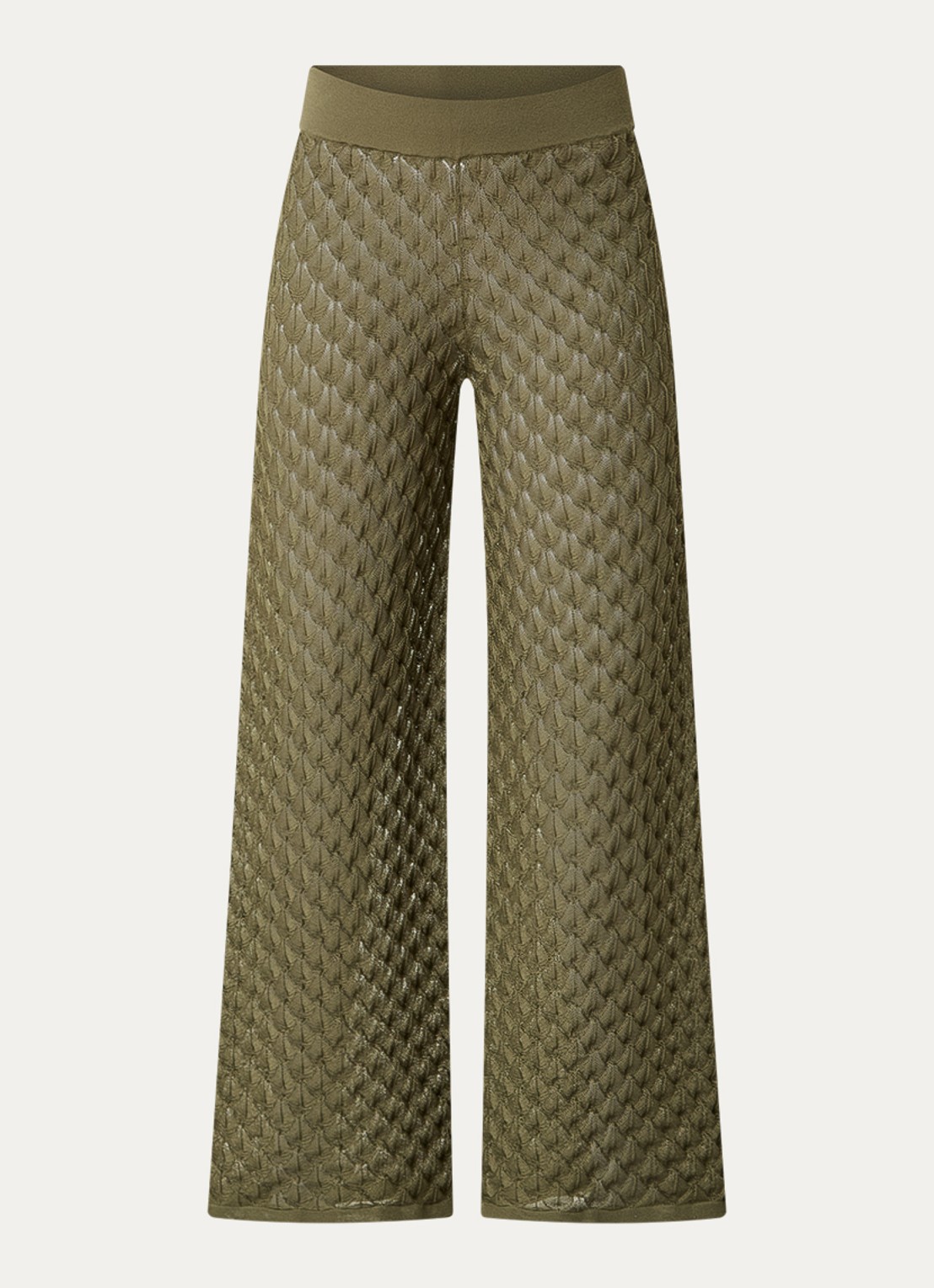 Malina Alissa grofgebreide high waist wide fit broek - voorkant 3 olijfgroen