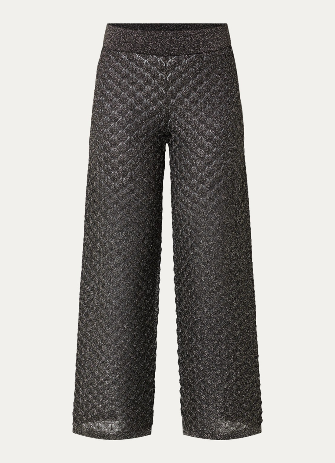 Malina Alissa semi-transparante high waist wide fit broek met lurex en structuur - voorkant zwart