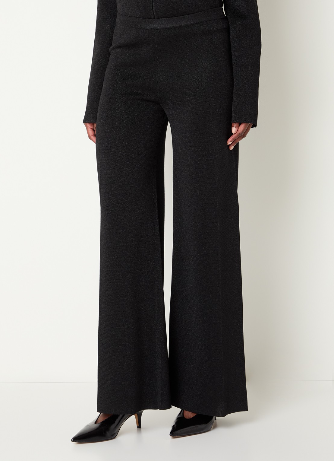 Malina Ammie high waist wide fit broek met lurex - detail 3 zwart