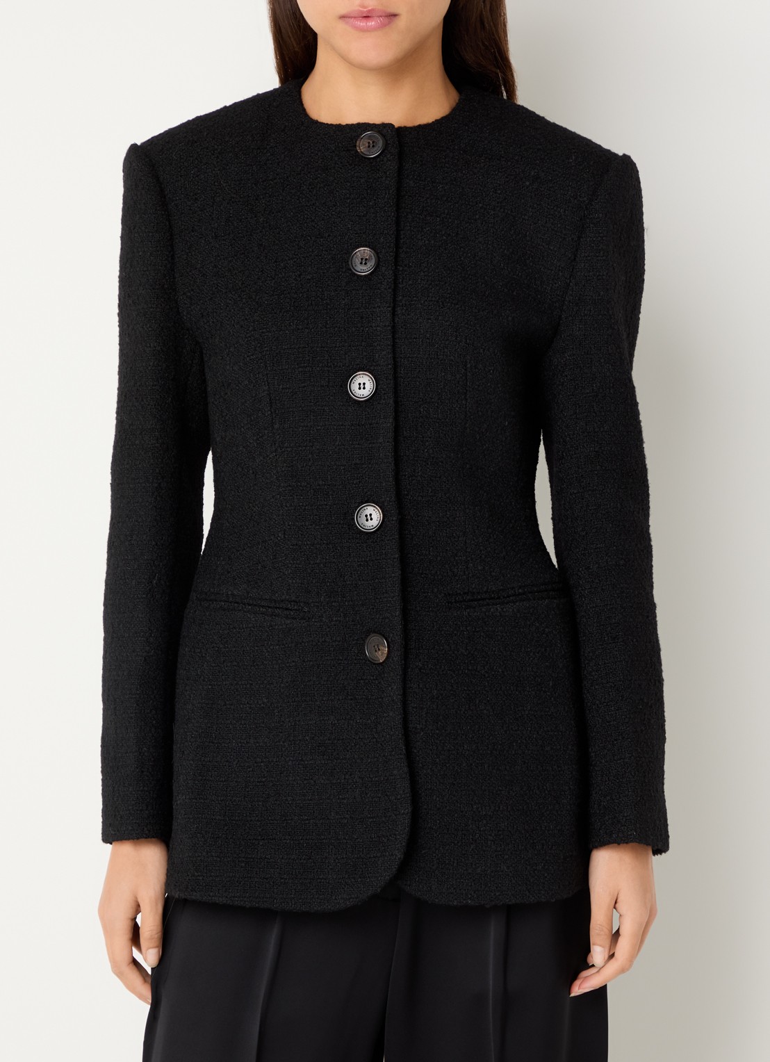 Malina Carol blazer met tweed-look en paspelzakken - detail 4 zwart