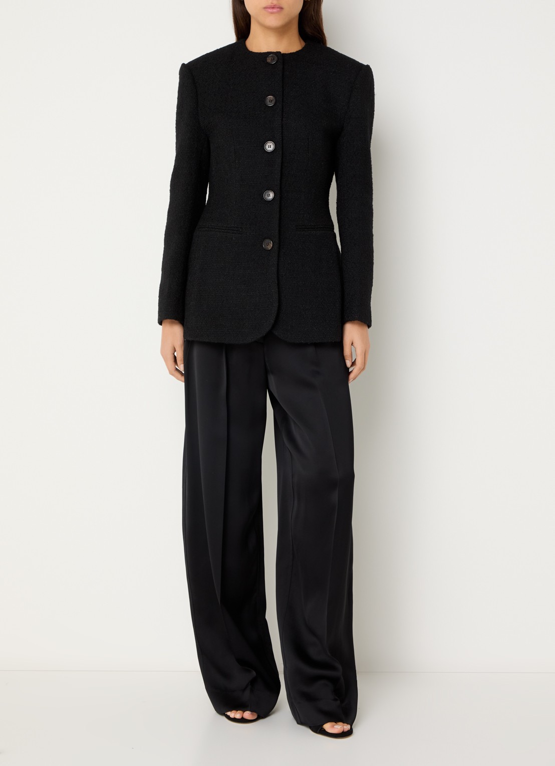 Malina Carol blazer met tweed-look en paspelzakken - voorkant 3 zwart