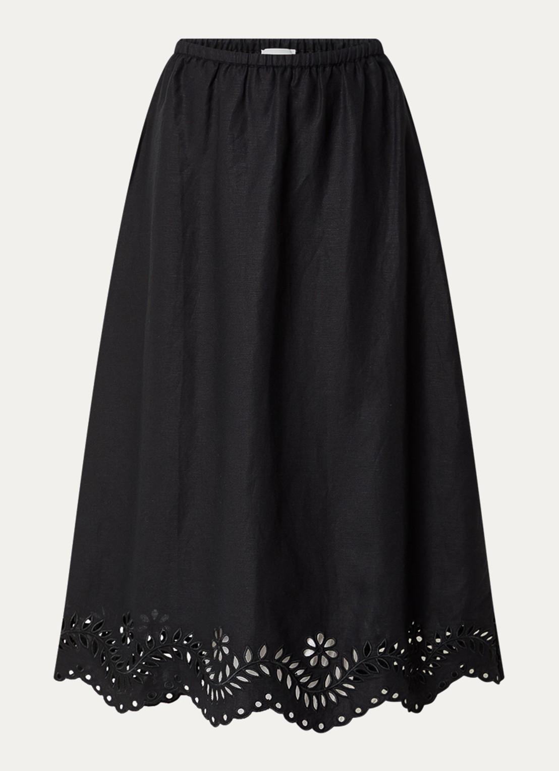 Malina Chara midi rok in linnenblend met broderie - voorkant zwart