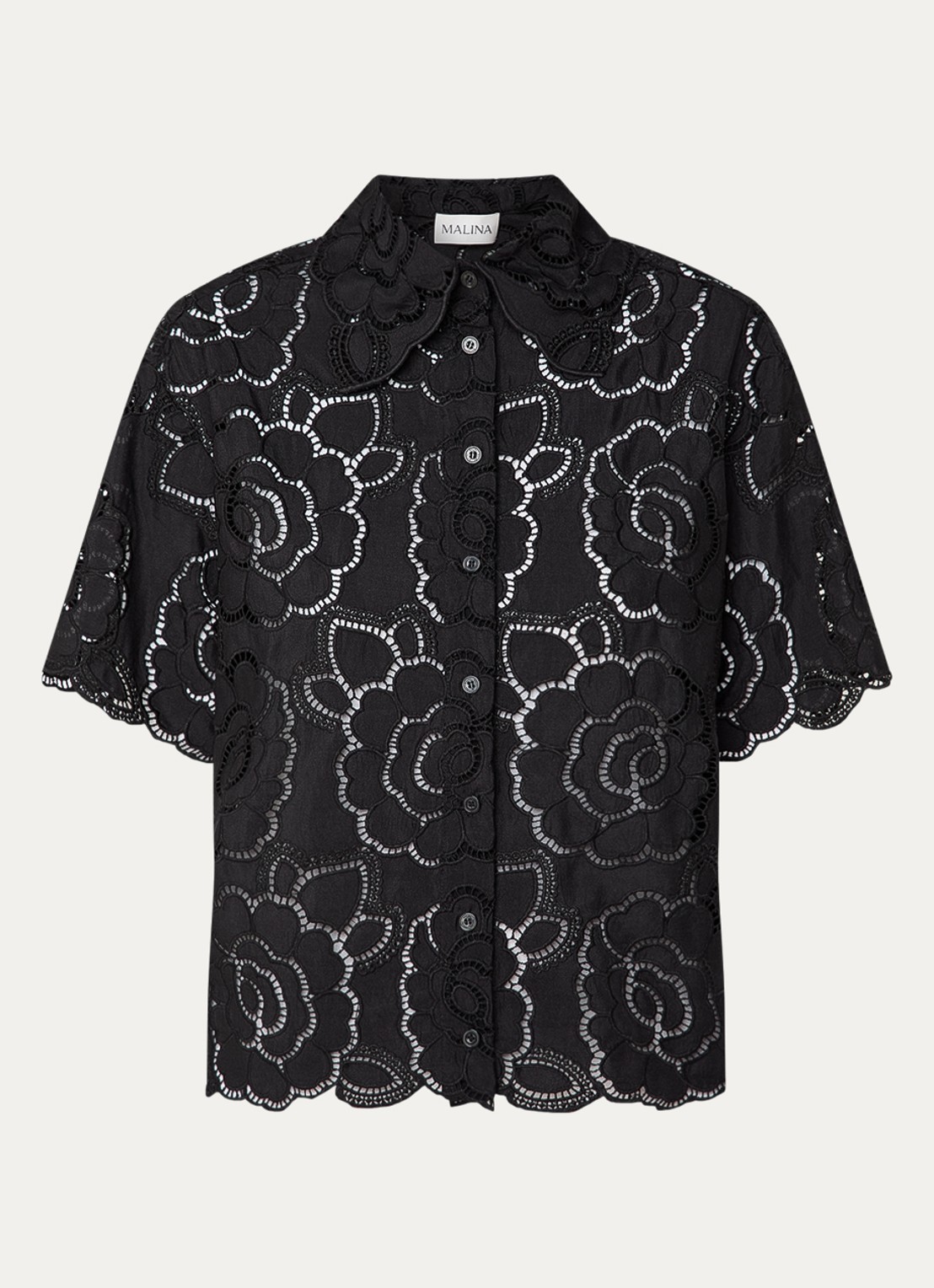 Malina Claudia blouse met broderie - voorkant 2 zwart