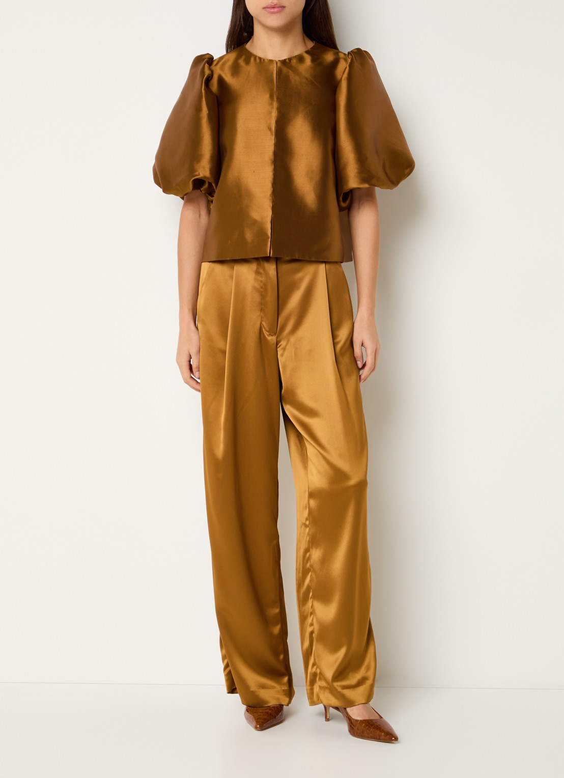 Malina Cleo blouse met pofmouw - voorkant 3 donkeroranje