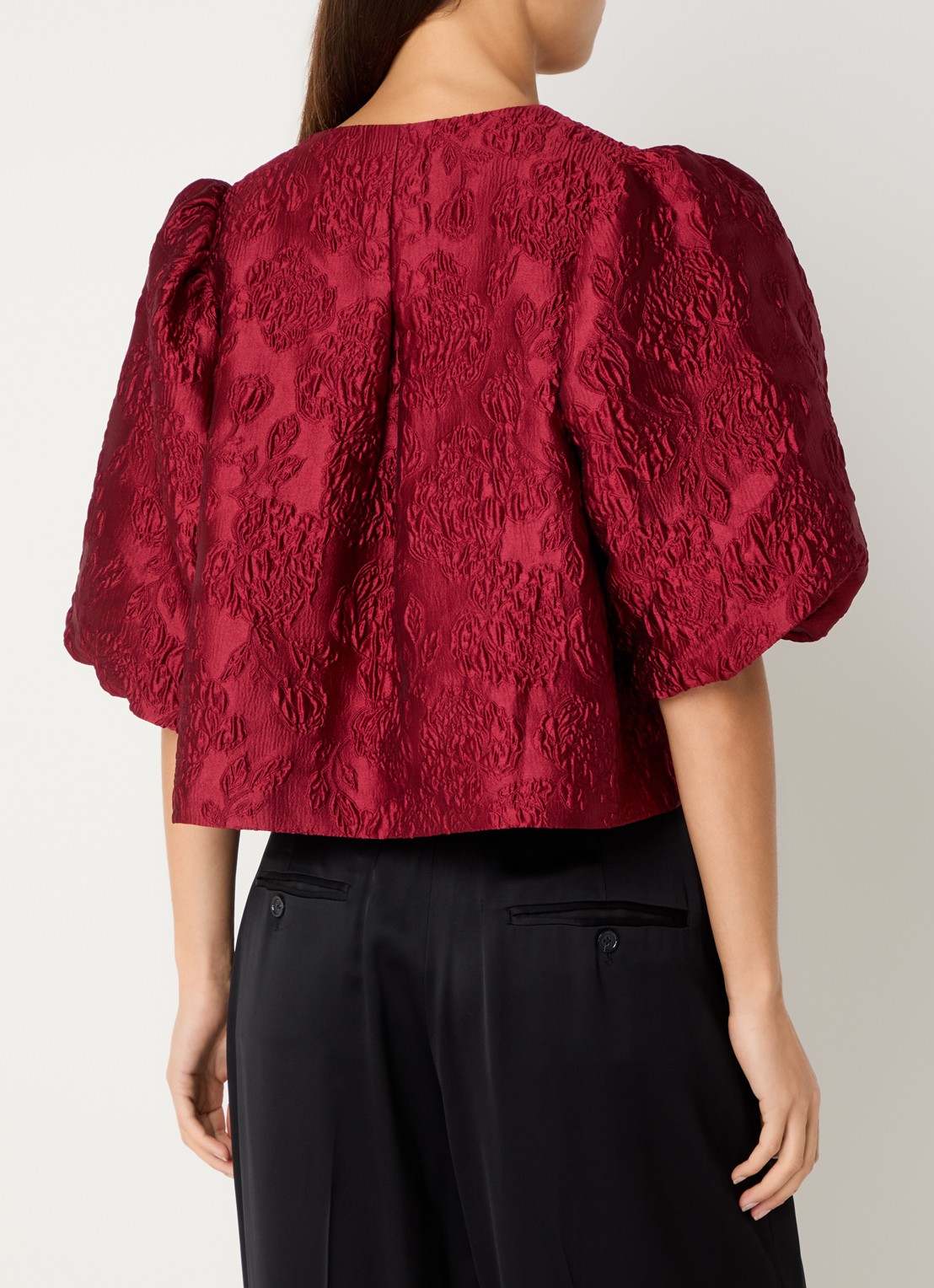 Malina Cleo blouse met pofmouw - achterkant 3 donkerrood