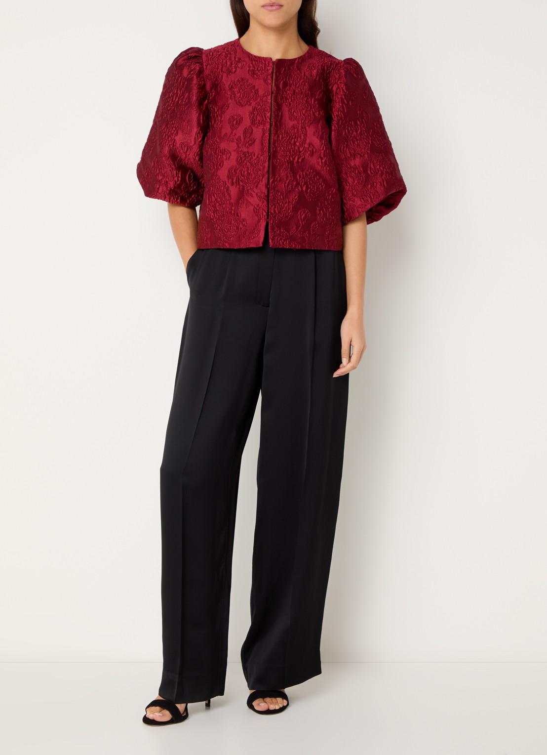 Malina Cleo blouse met pofmouw - voorkant 2 donkerrood