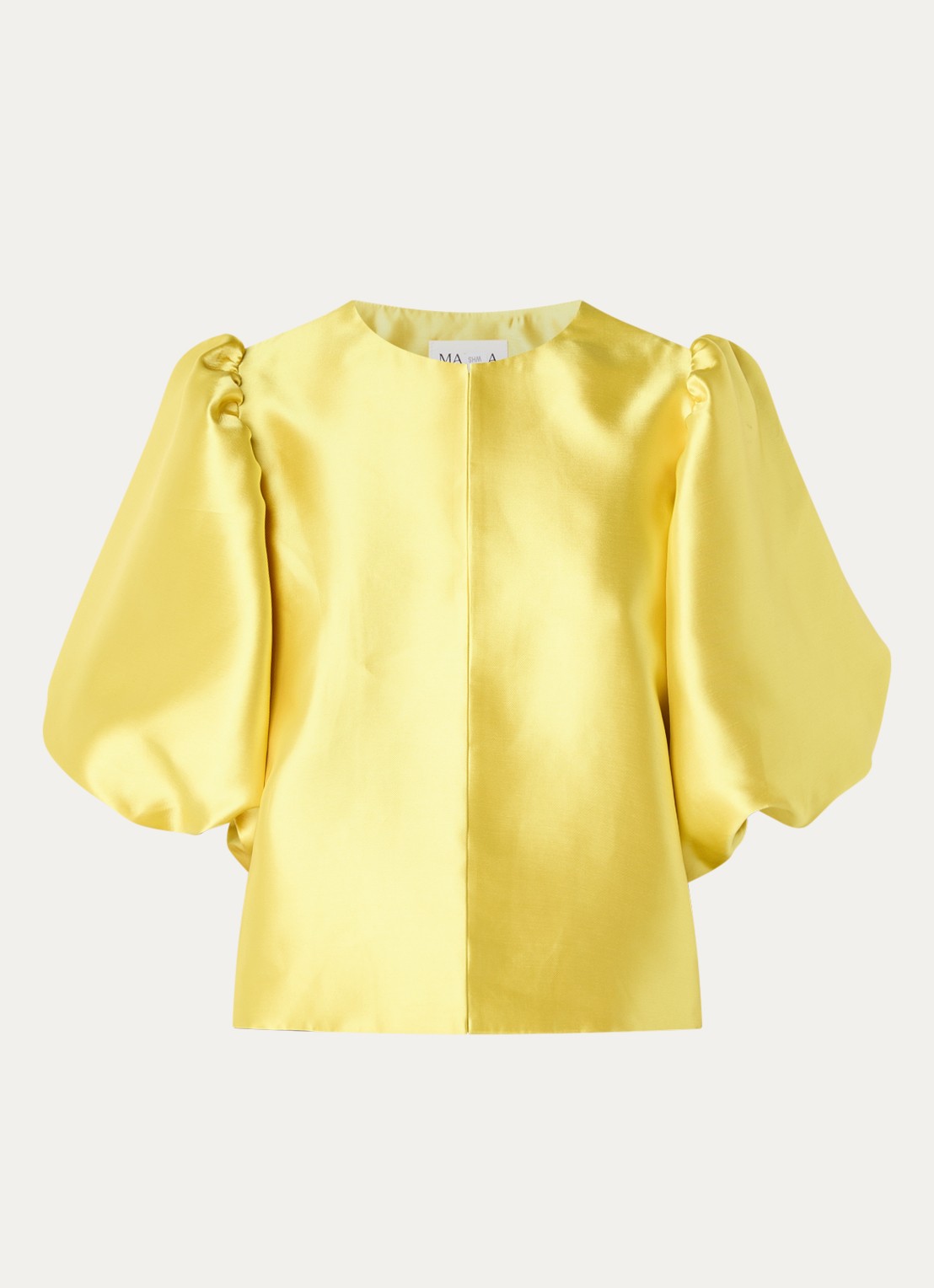 Malina Cleo blouse van satijn met pofmouw - voorkant 3 citroengeel