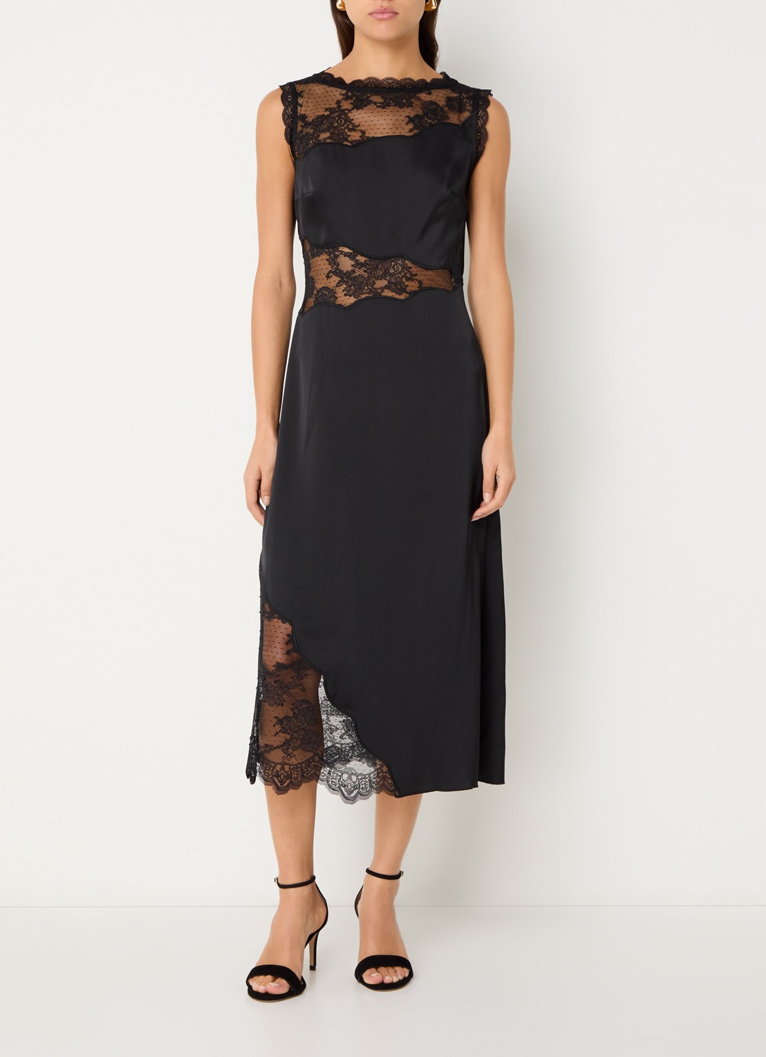 Malina Desire midi jurk van satijn met details van kant - detail 4 zwart