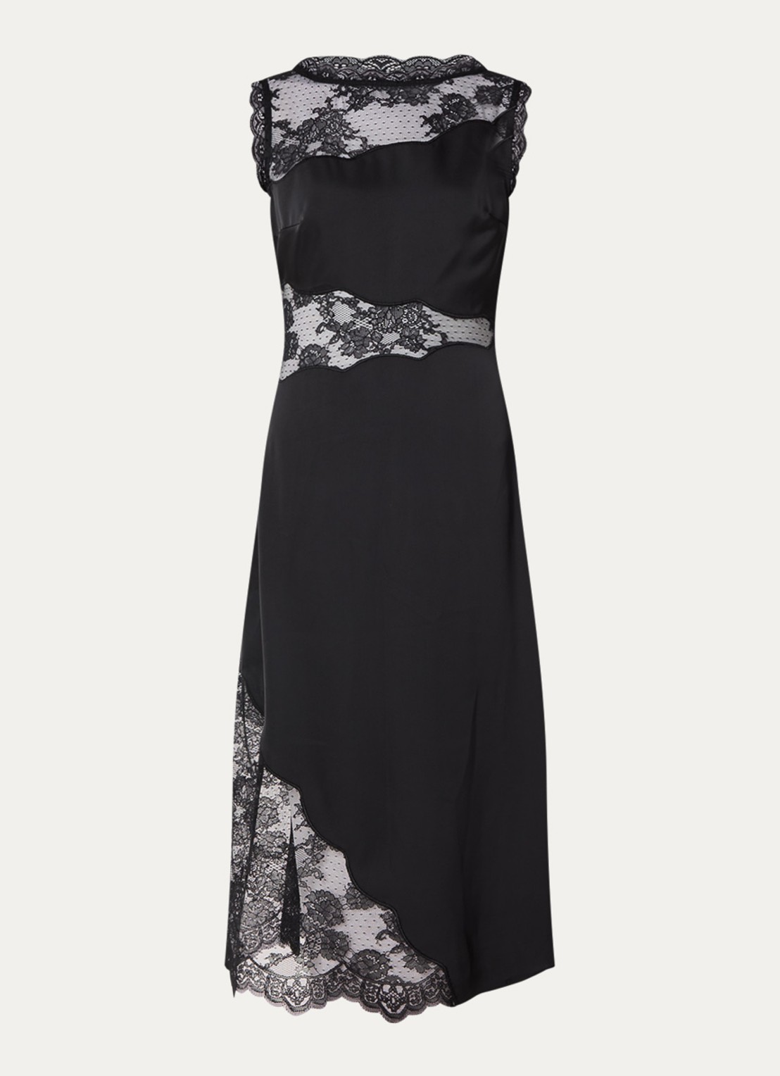 Malina Desire midi jurk van satijn met details van kant - voorkant 2 zwart