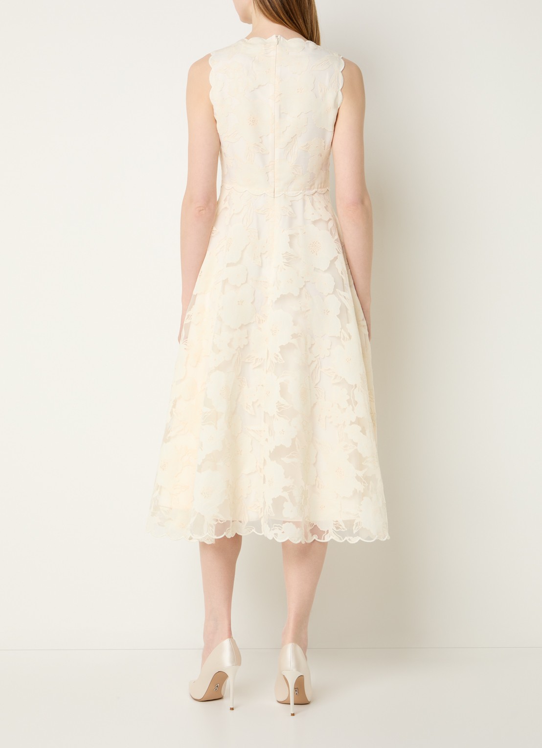 Malina Elin midi jurk met bloemenprint - achterkant 4 ivoor
