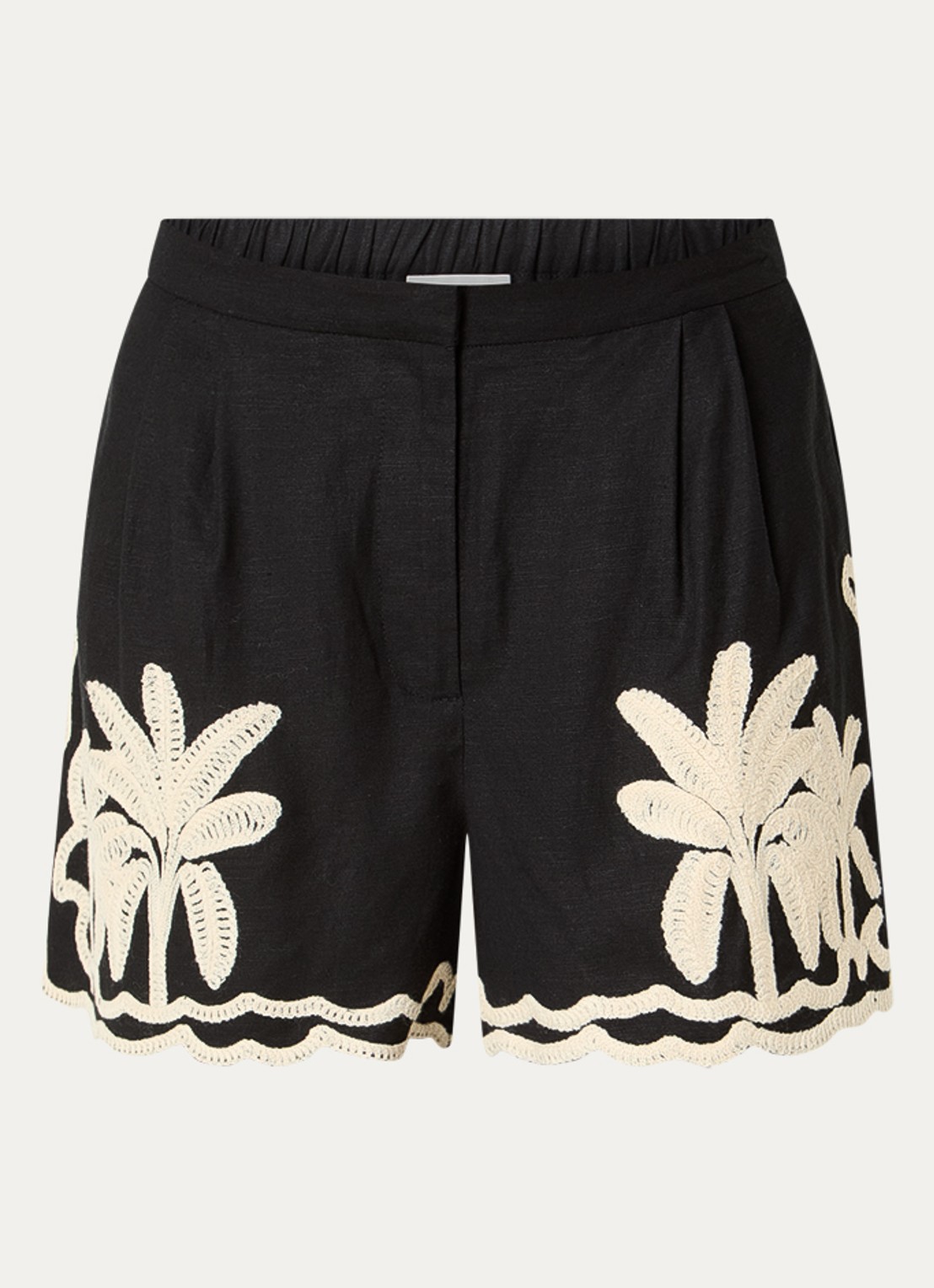 Malina Fenya high waist straight fit korte broek met borduring - voorkant zwart