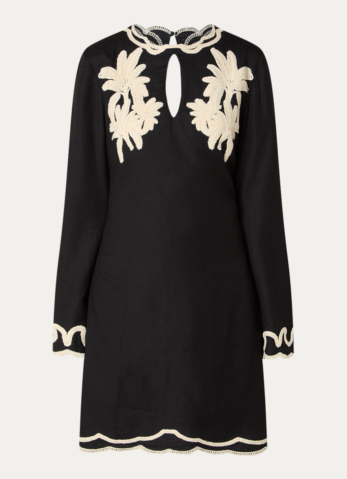 Malina Henny mini jurk met borduring en cut-out detail - voorkant 3 zwart