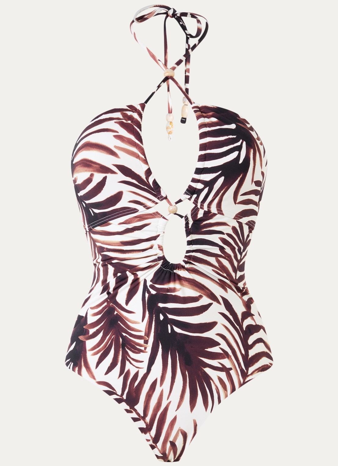 Malina Idalia plunge bandeau badpak met print - voorkant kastanjebruin