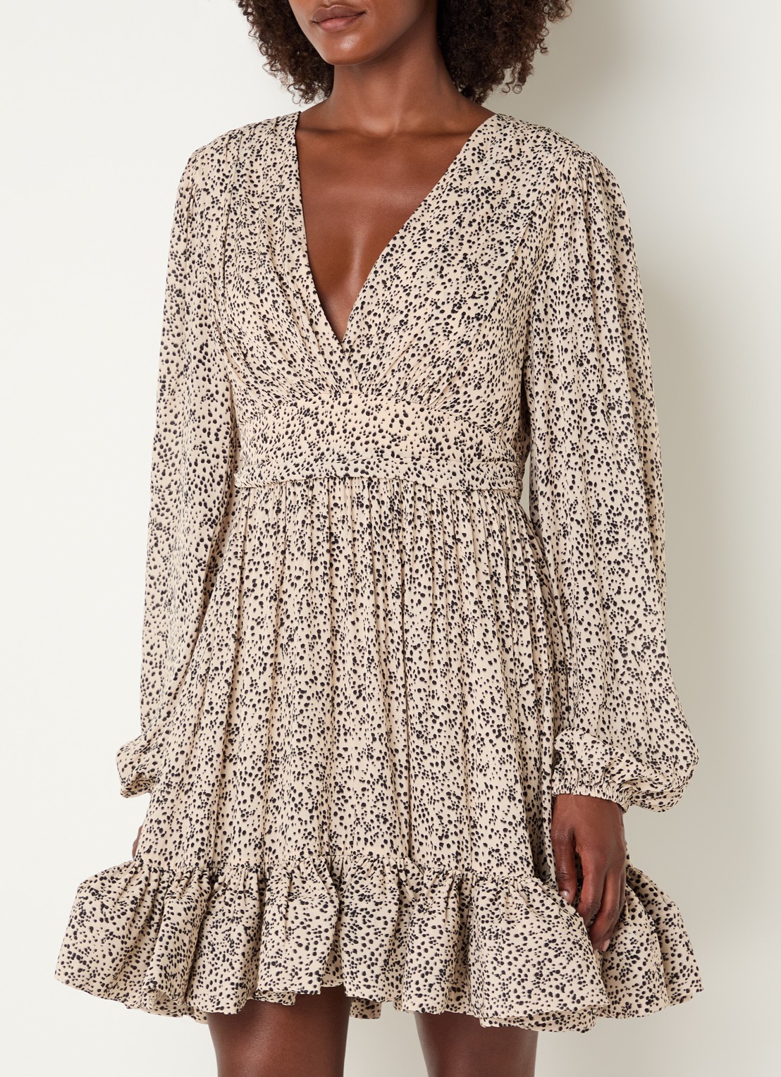 Malina Jadie mini jurk met strikceintuur en ballonmouw - detail 2 creme