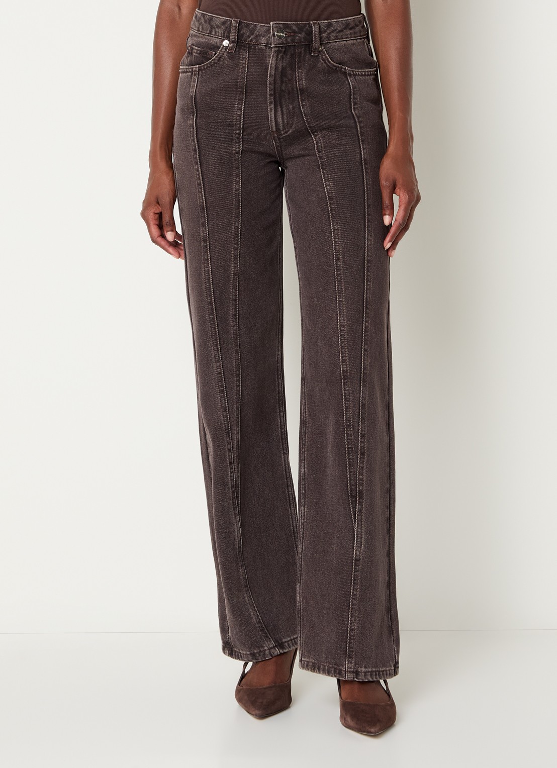 Malina Katia high waist straight leg jeans met siernaad - detail 2 donkerbruin