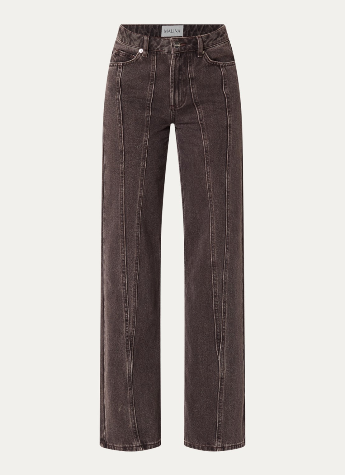 Malina Katia high waist straight leg jeans met siernaad - voorkant 4 donkerbruin