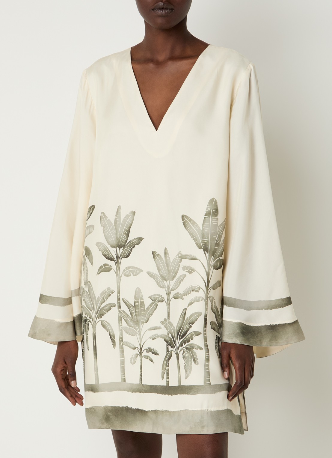 Malina Leonella mini jurk met bloemenprint - detail creme
