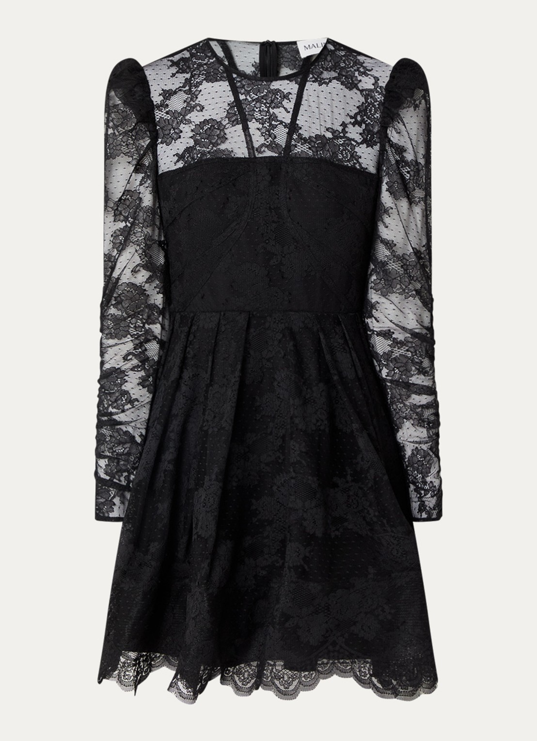 Malina Leoni mini jurk in zijdeblend met bloemenprint - voorkant 2 zwart