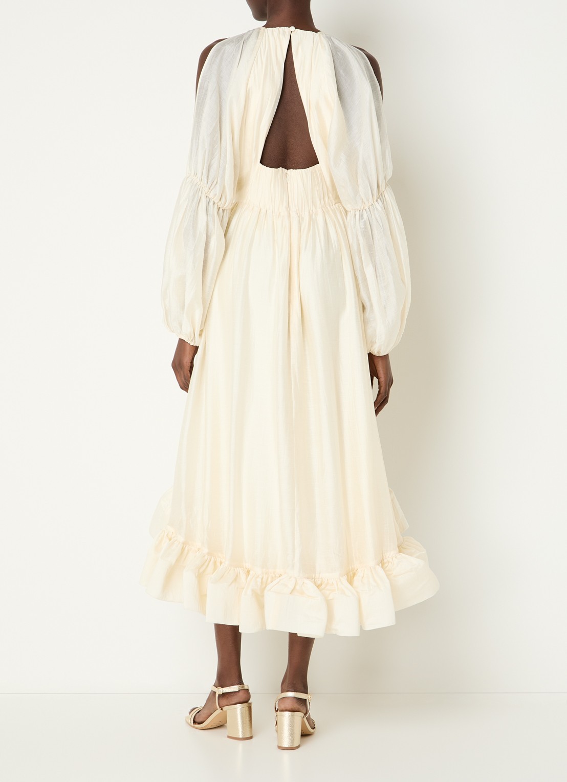 Malina Leontine midi jurk met volant en ballonmouw - achterkant creme