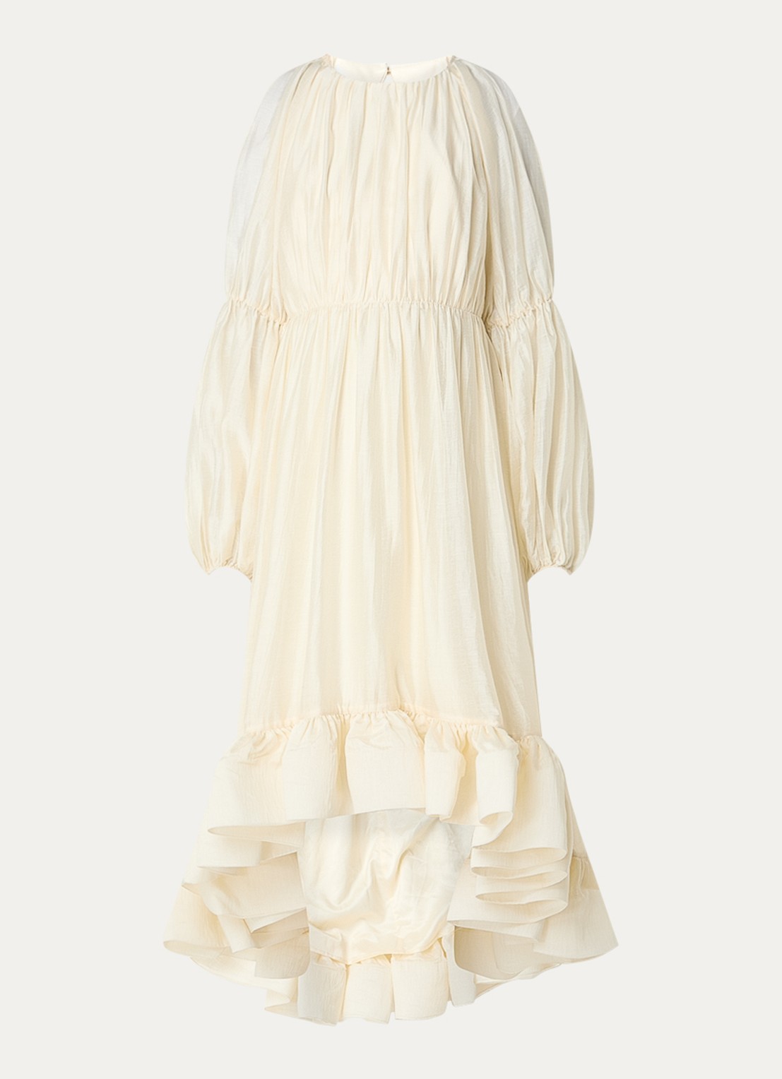 Malina Leontine midi jurk met volant en ballonmouw - voorkant 3 creme