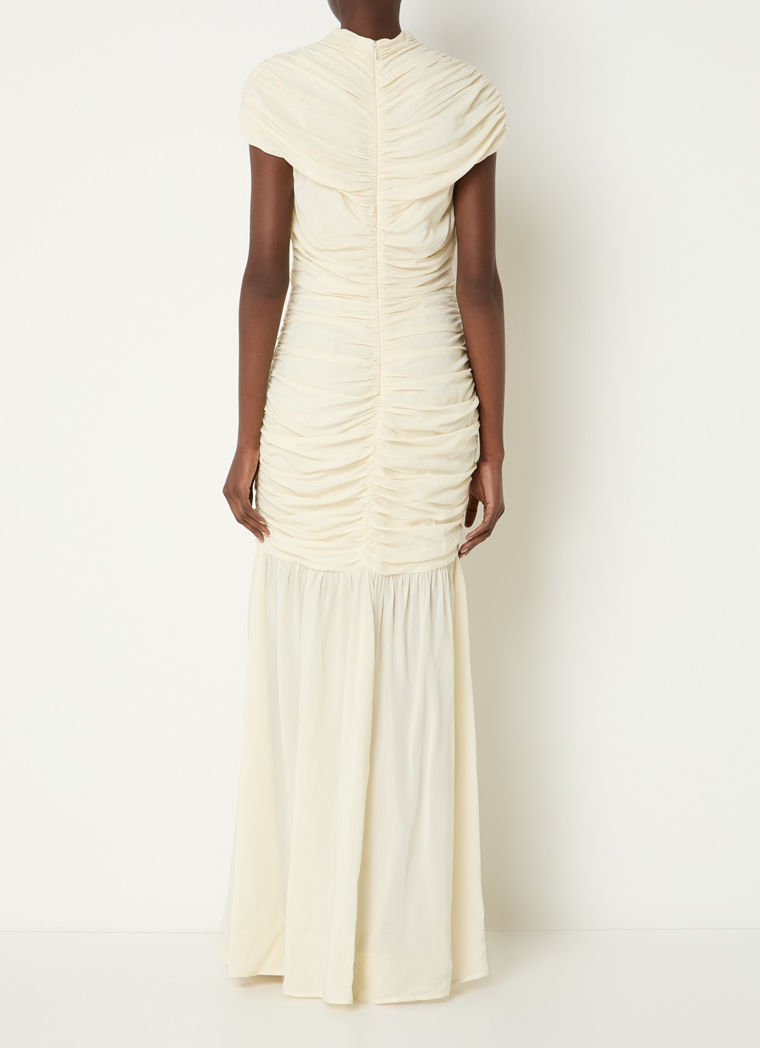 Malina Loana maxi jurk met split en gedrapeerd detail - achterkant creme