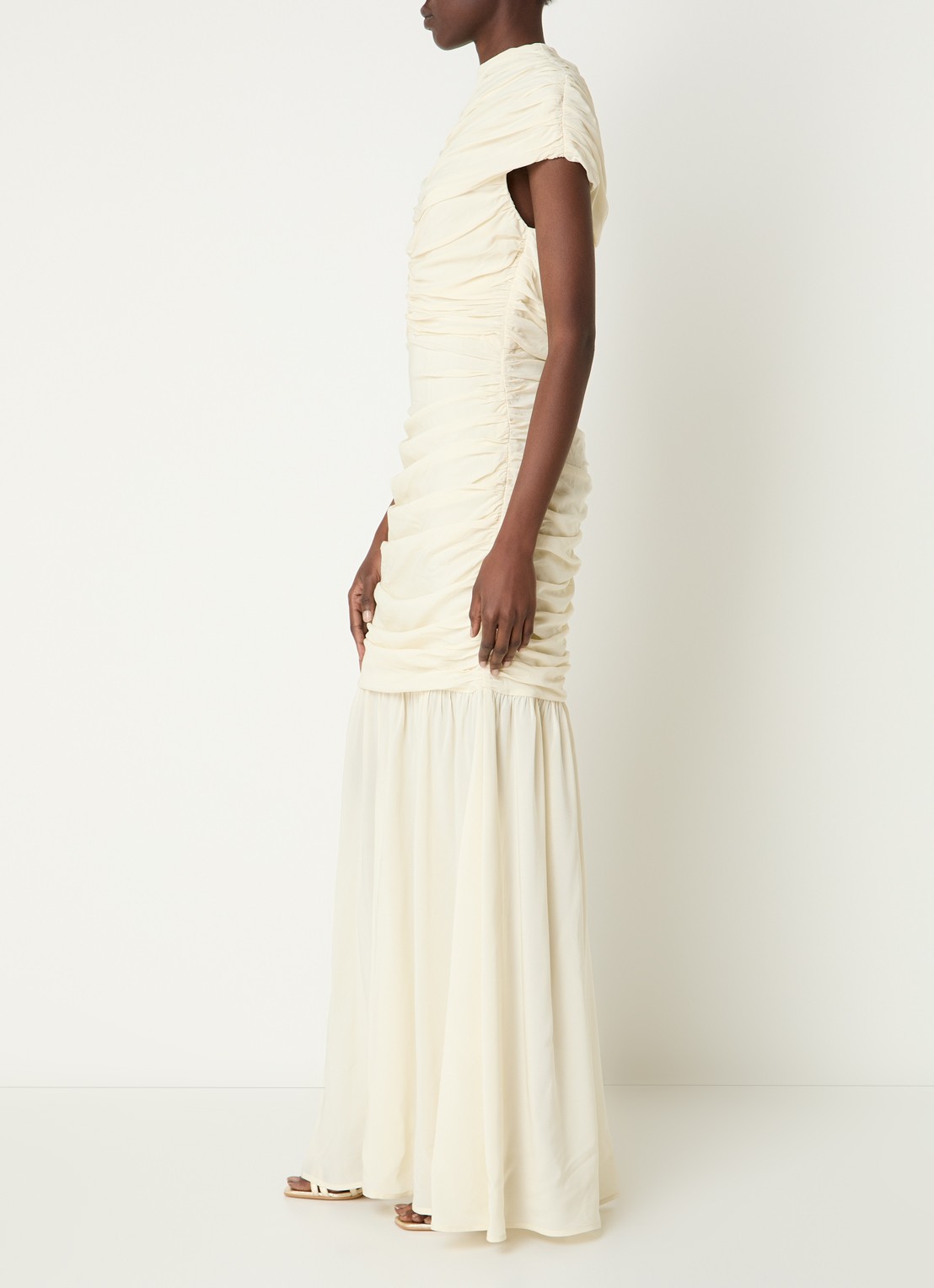 Malina Loana maxi jurk met split en gedrapeerd detail - voorkant 3 creme