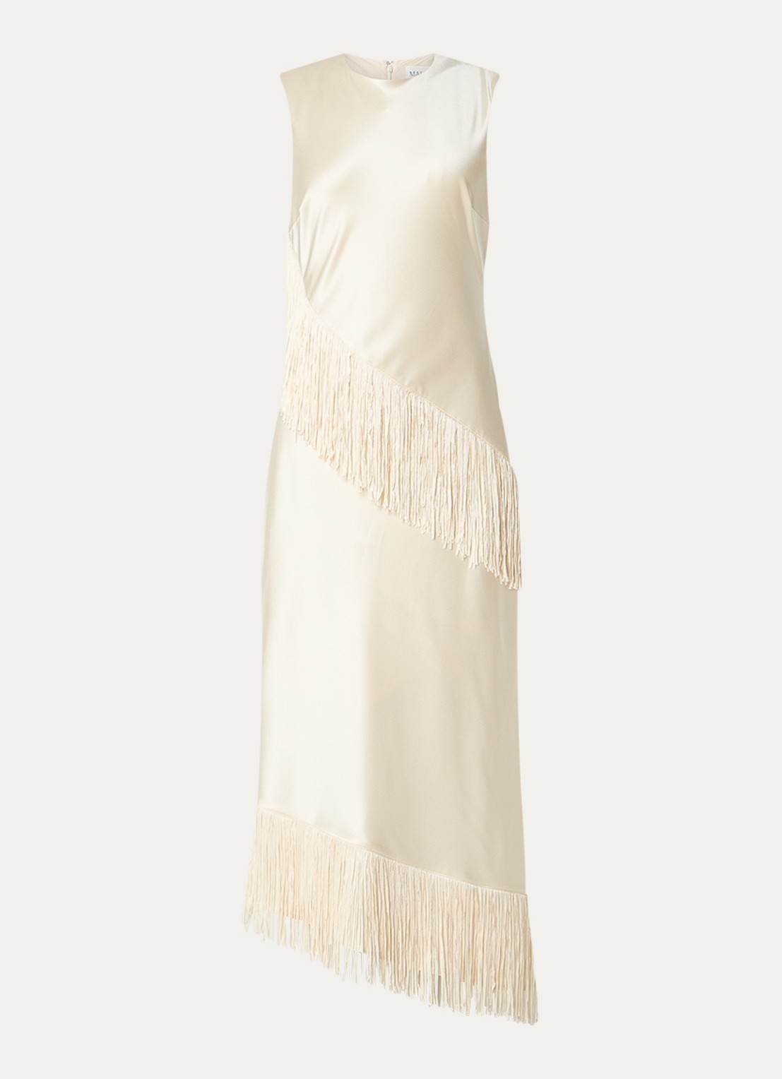Malina Lovis midi jurk van satijn met franjes - voorkant 2 creme