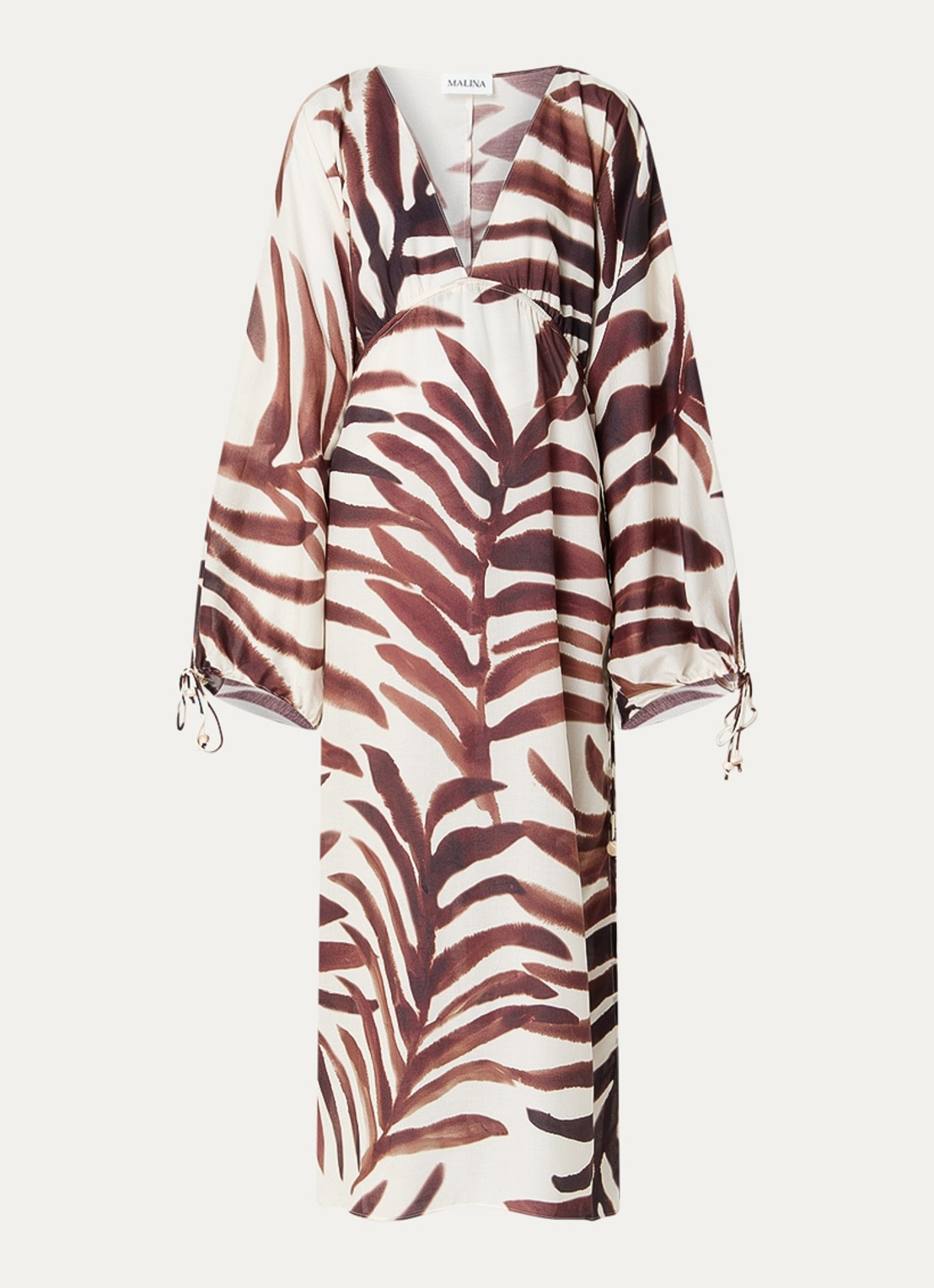 Malina Malina maxi jurk met print en V-hals - voorkant 3 donkerbruin