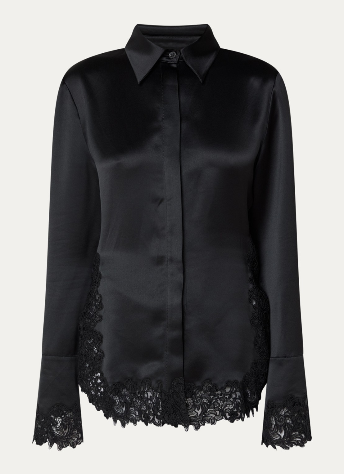 Malina Malou blouse van satijn met details van kant - voorkant zwart