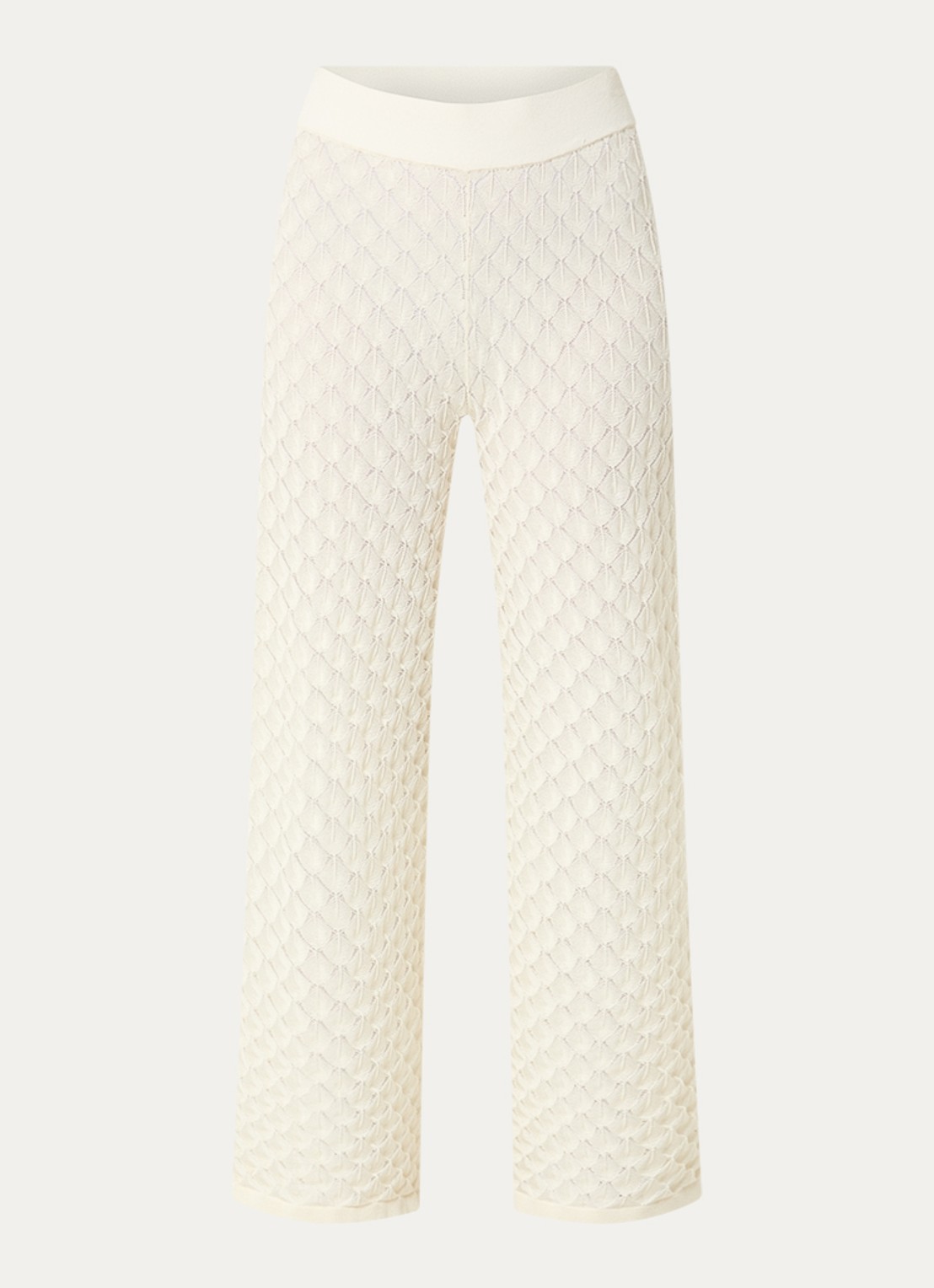 Malina Martina grofgebreide high waist wide fit broek - voorkant 2 creme