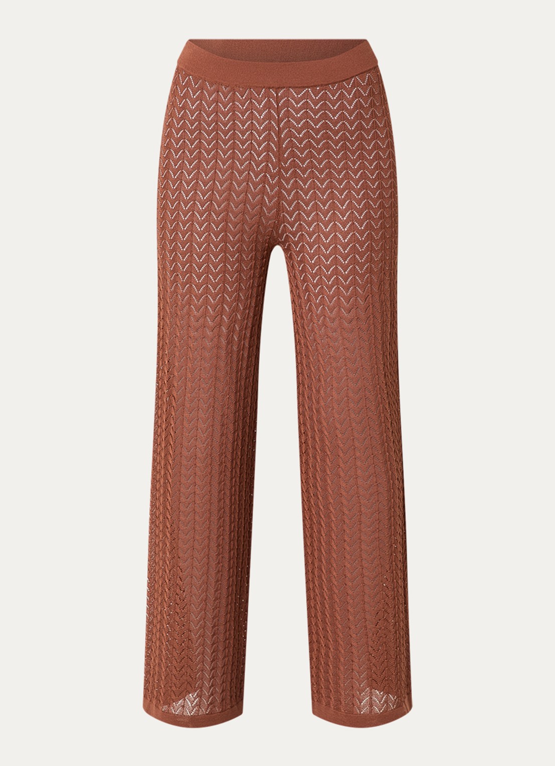 Malina Martina grofgebreide high waist wide fit broek - voorkant roestbruin