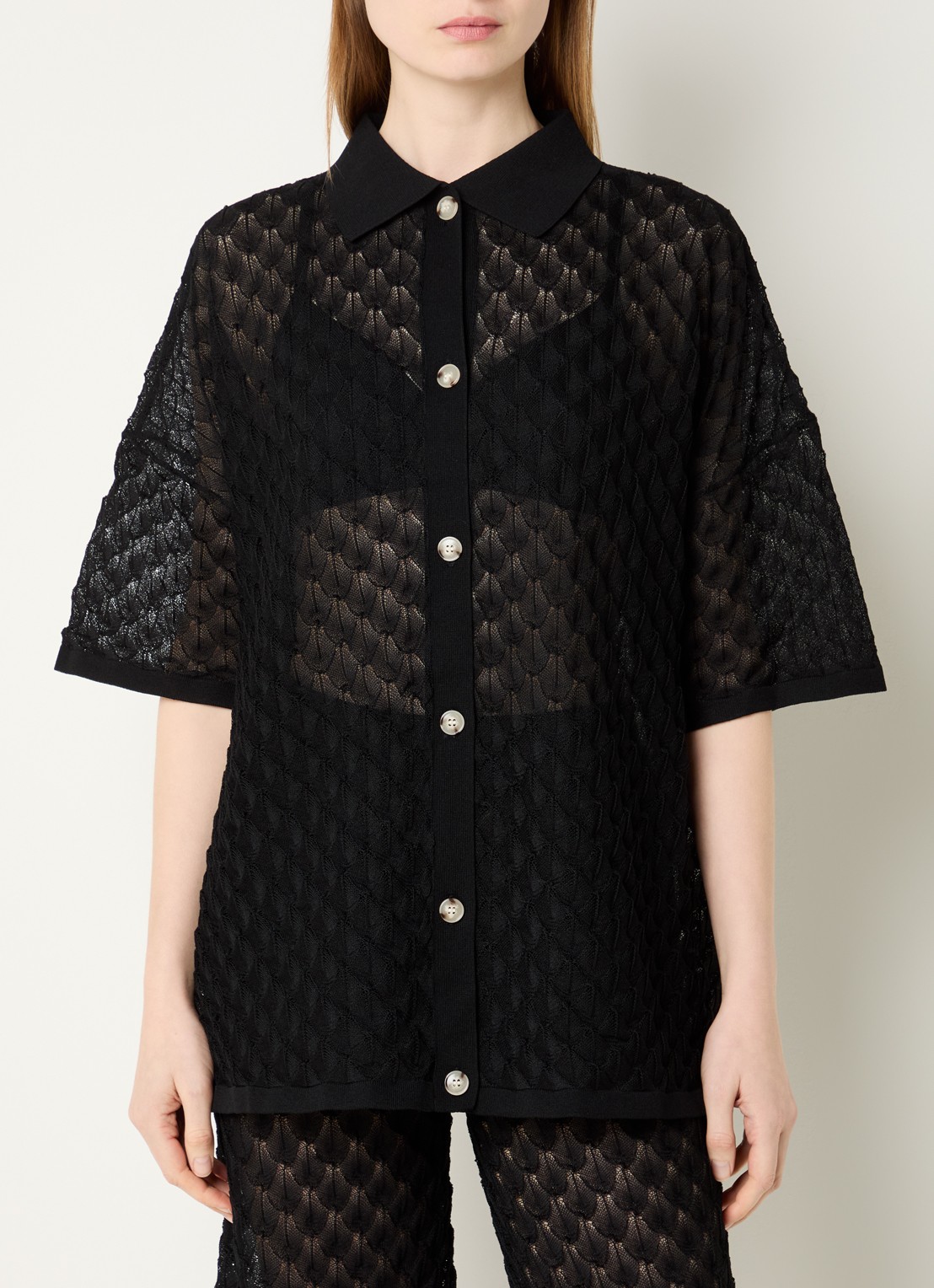 Malina Moa grofgebreide blouse - detail 3 zwart