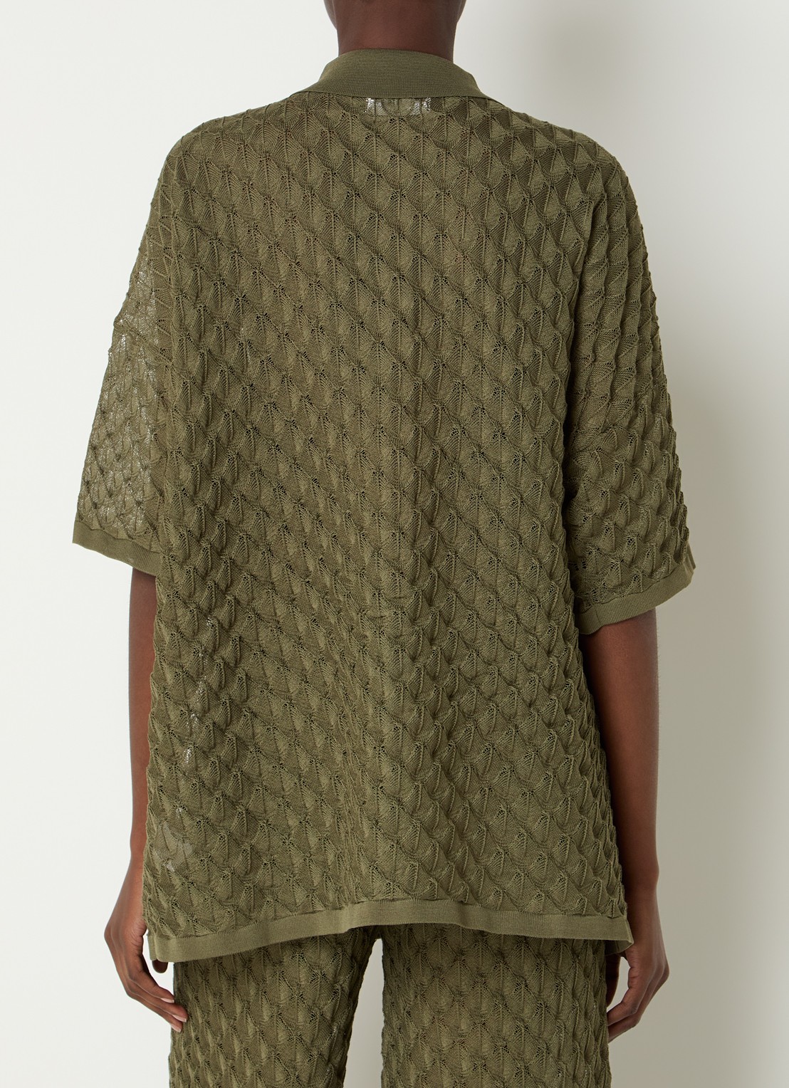 Malina Moa grofgebreide blouse - achterkant 3 olijfgroen
