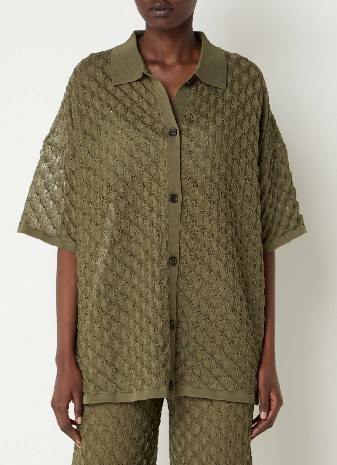 Malina Moa grofgebreide blouse - detail 4 olijfgroen