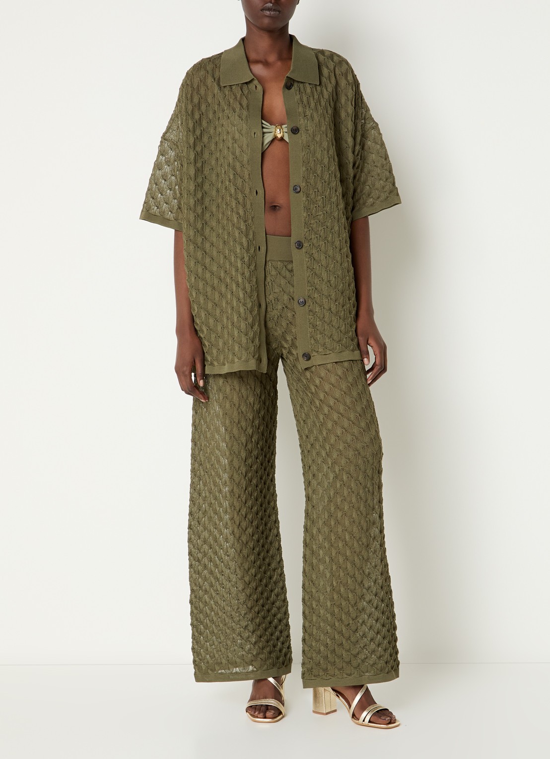 Malina Moa grofgebreide blouse - voorkant 2 olijfgroen
