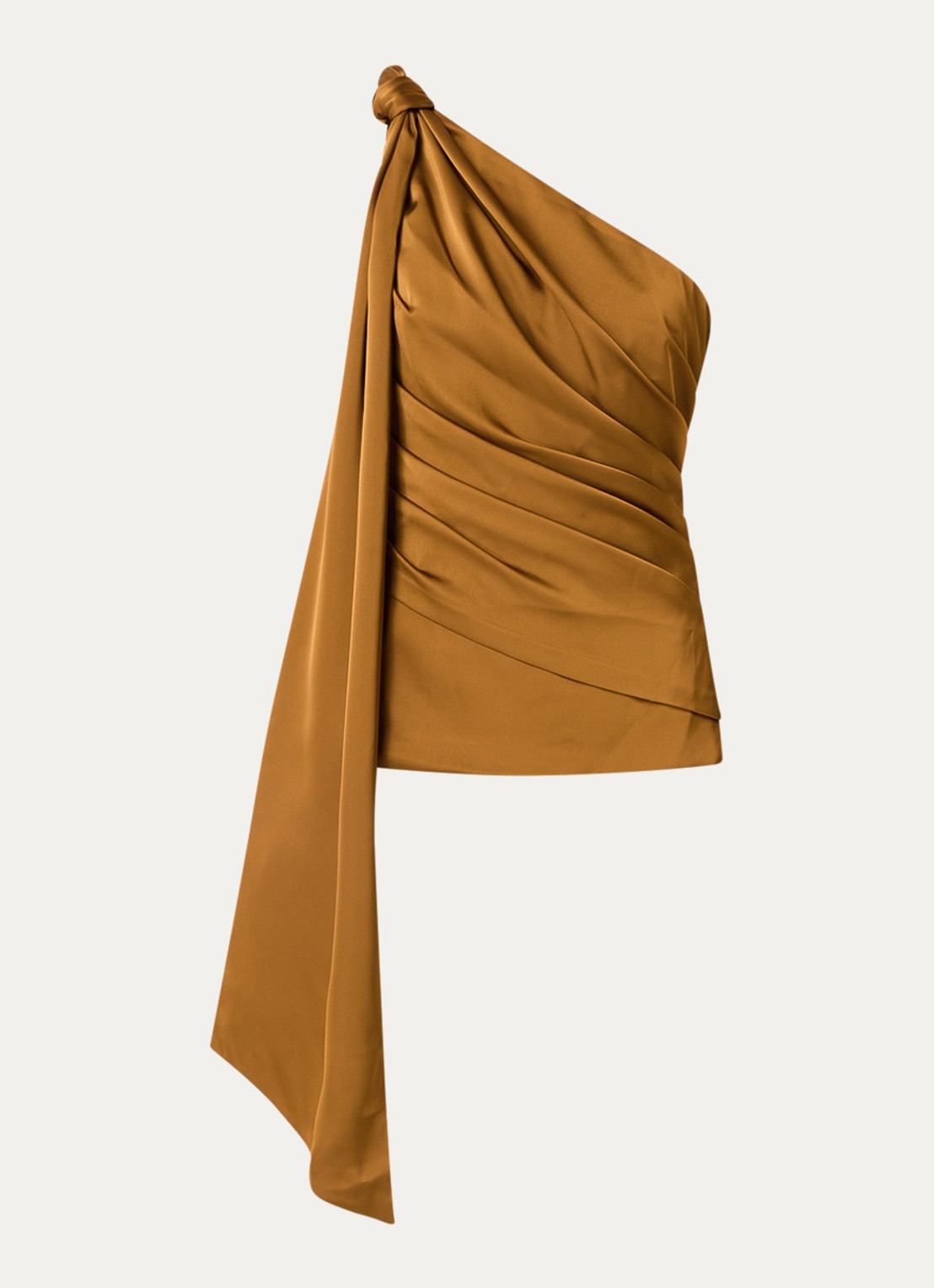 Malina Nelly one shoulder top met plooidetail - voorkant 2 donkeroranje