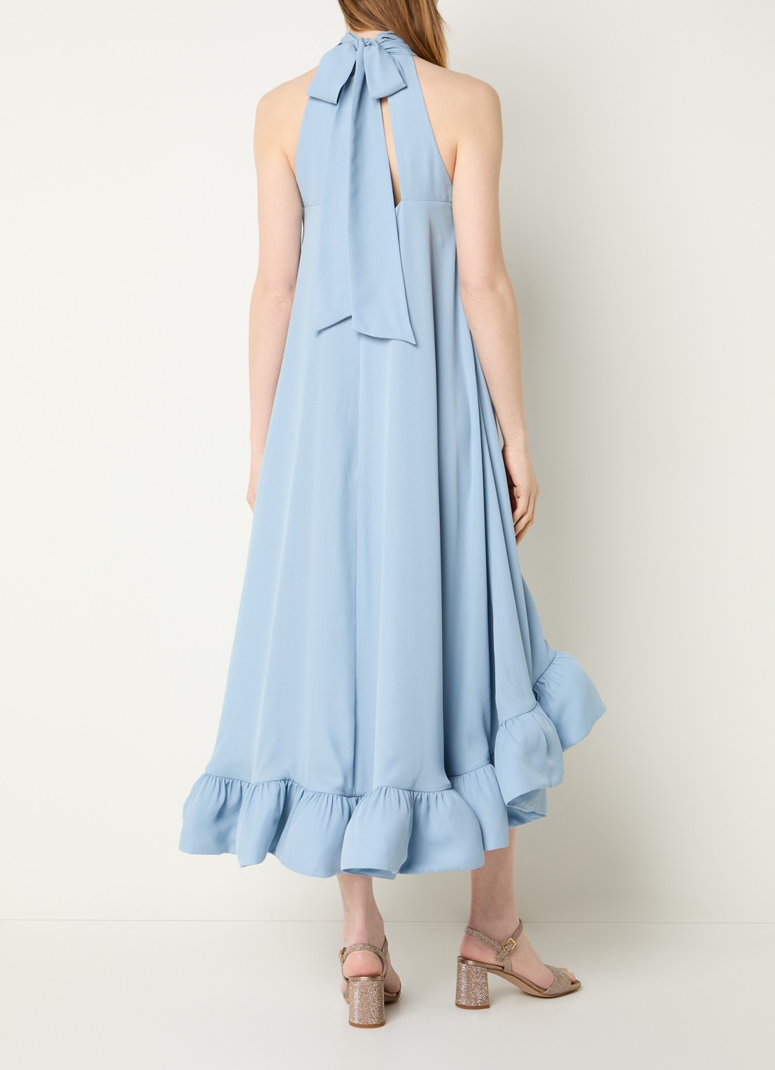 Malina Sabrina midi jurk met volant - achterkant 2 lichtblauw