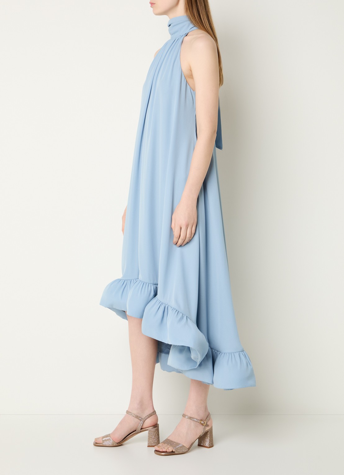 Malina Sabrina midi jurk met volant - voorkant 4 lichtblauw